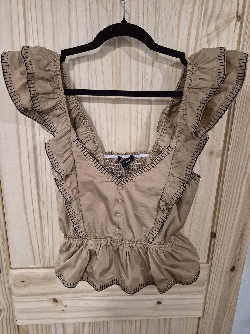 Strut & Bolt Ruffled V-Neck Sleeveless Top - Tan & Black